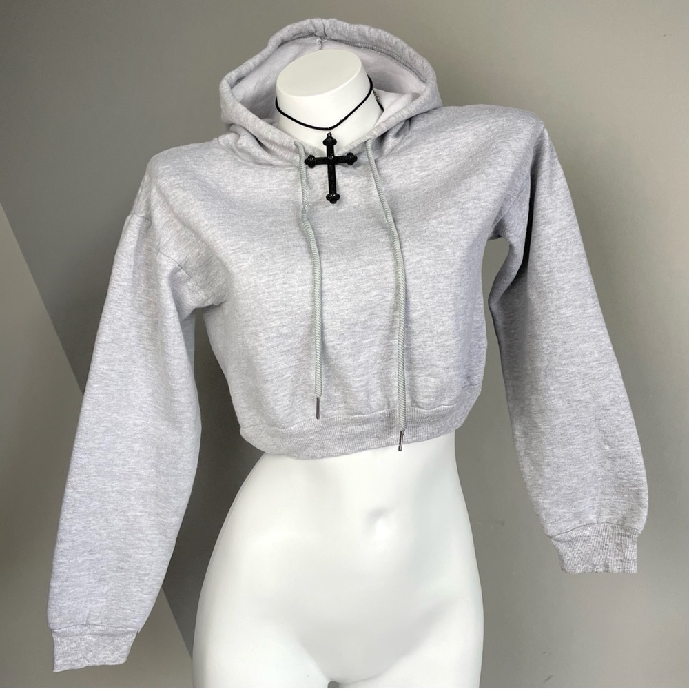 Y2K Basic Gray Casual Cropped Hoodie